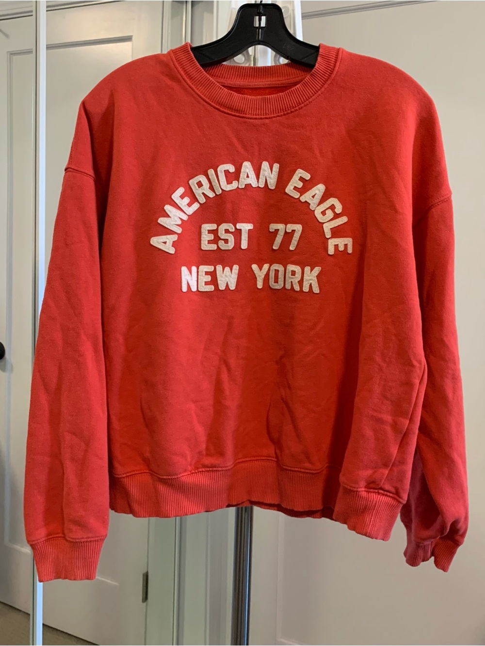 American Eagle Outfitters Red Sweatshirt w/ White Lettering, Small (loose fit)